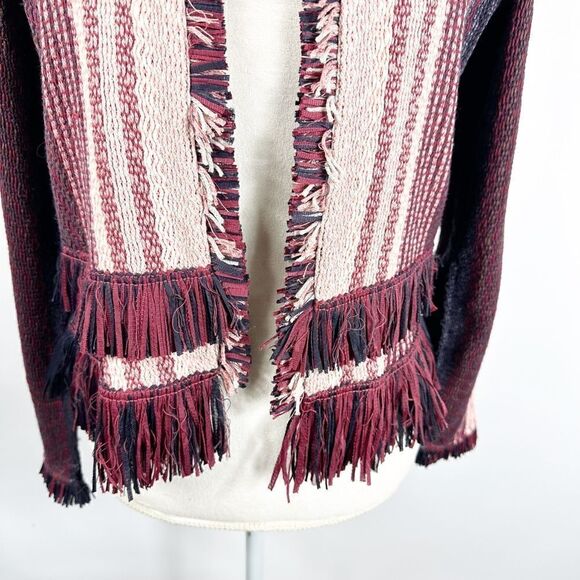 Nic+ Zoe Soft Cotton Blend Short Knit Jacket Pink Purple Tweed Fringe Size S - Picture 3 of 10